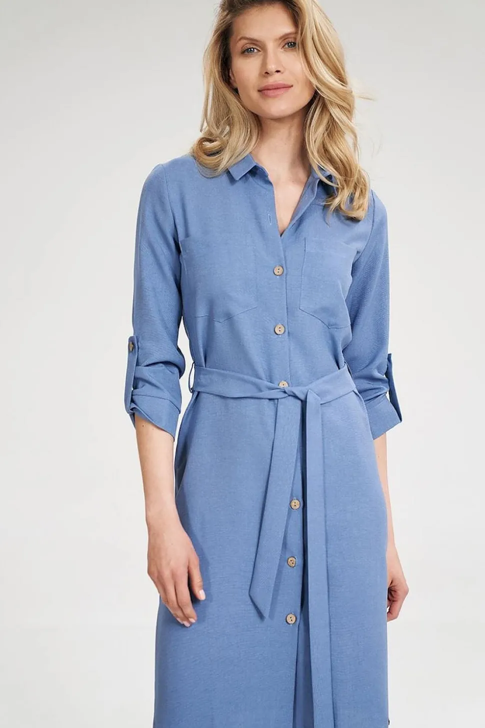Robe chemise bleue manches longues