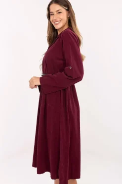 Robe chemise bordeaux manches longues
