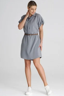 Robe chemise grise courte casual