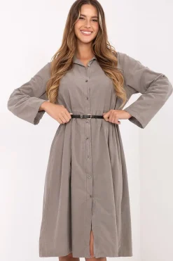 Robe chemise gris taupe casual manches longues