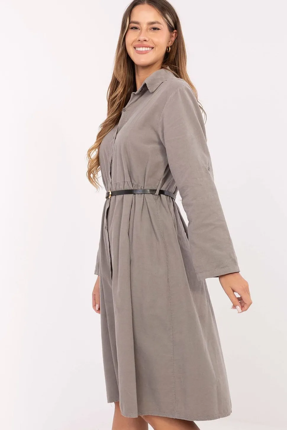 Robe chemise gris taupe casual manches longues