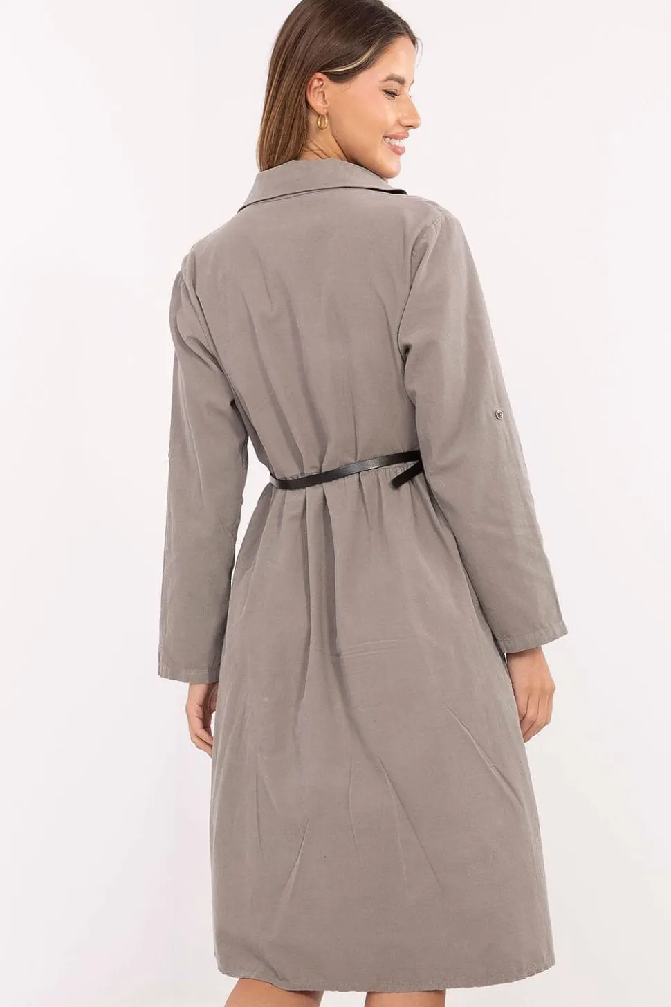 Robe chemise gris taupe casual manches longues