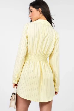 Robe chemise jaune rayée manches longues