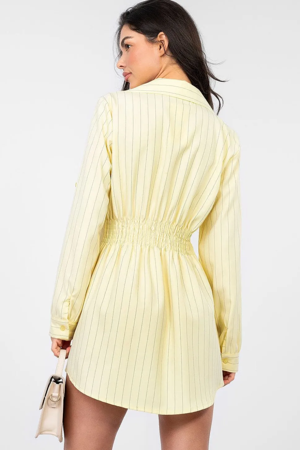 Robe chemise jaune rayée manches longues