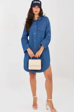 Robe chemise jean manches longues