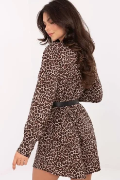 Robe chemise léopard courte manches longues