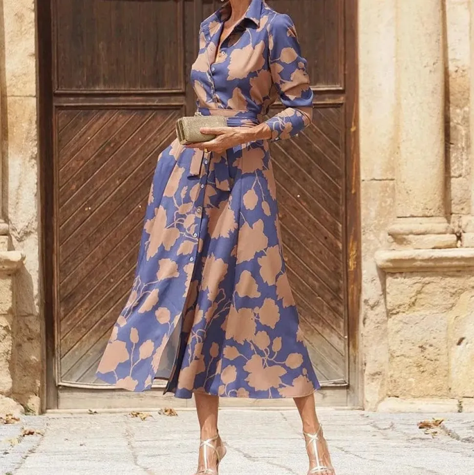 Robe chemise midi fleurie