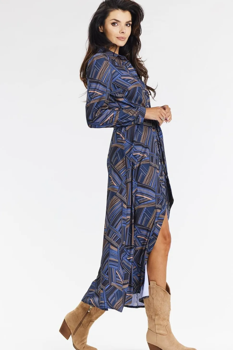 Robe chemise midi manche longue casual