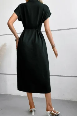 Robe chemise midi manches courtes