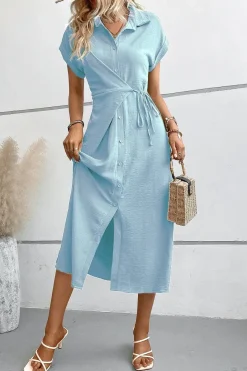 Robe chemise midi manches courtes