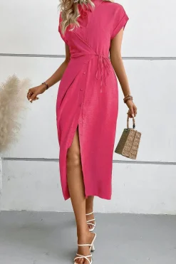Robe chemise midi manches courtes