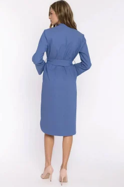 Robe chemise midi manches longues bleue