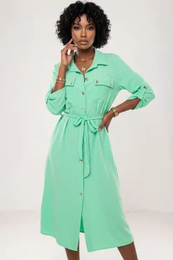 Robe chemise midi manches longues verte