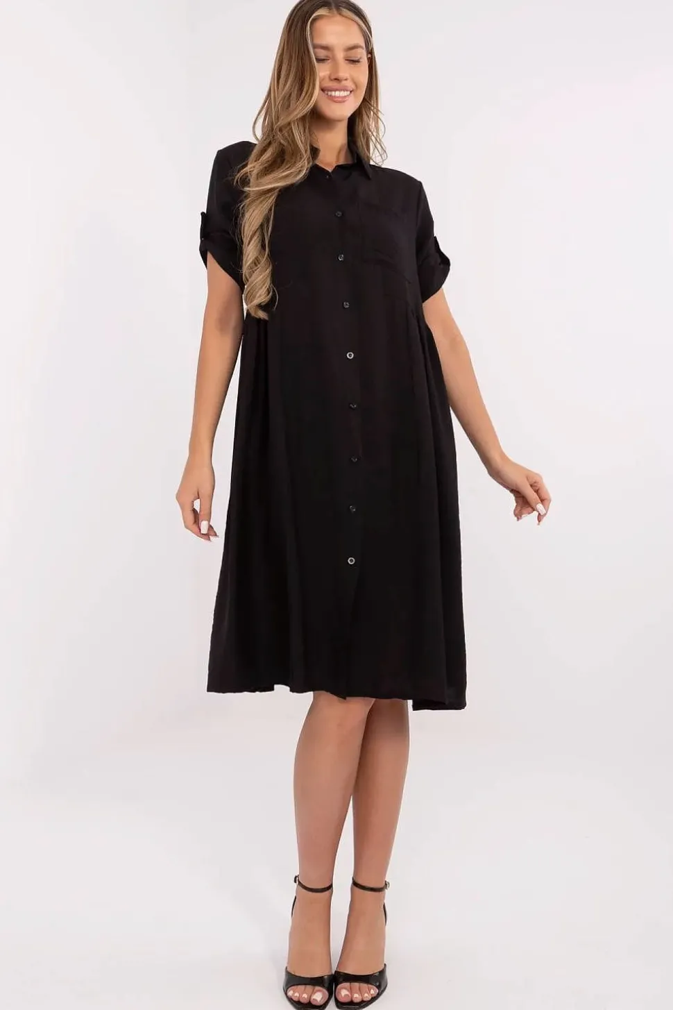 Robe chemise midi noire casual