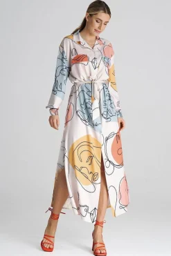 Robe chemise multicolore longue