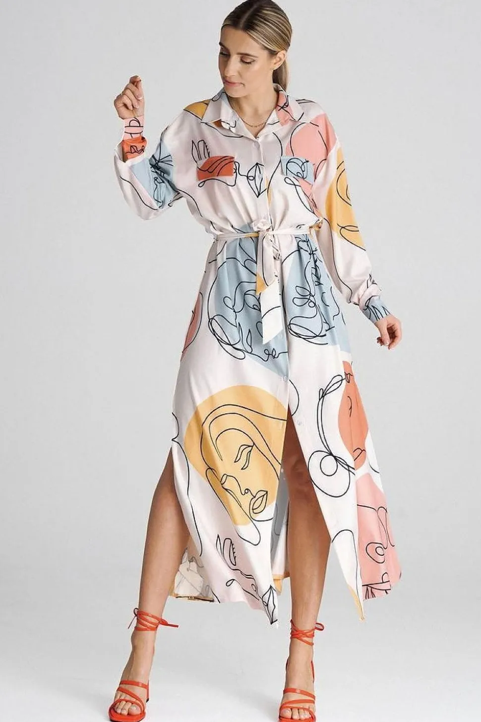 Robe chemise multicolore longue