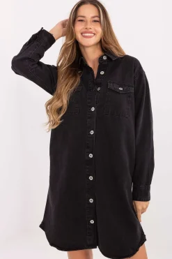 Robe chemise noire courte en jean