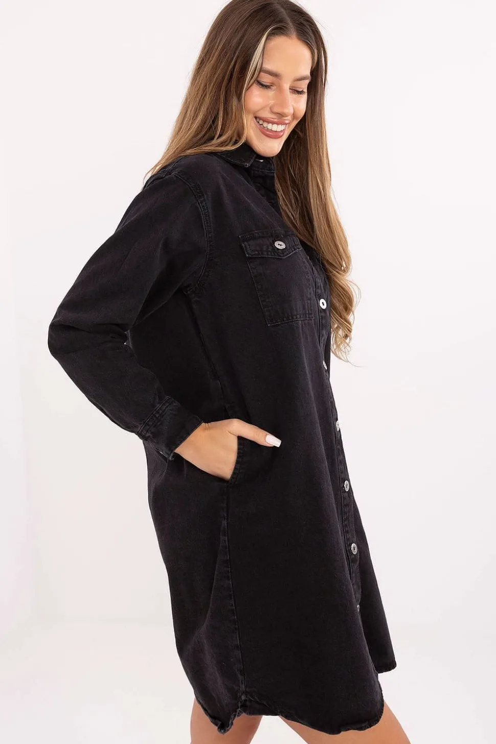Robe chemise noire courte en jean