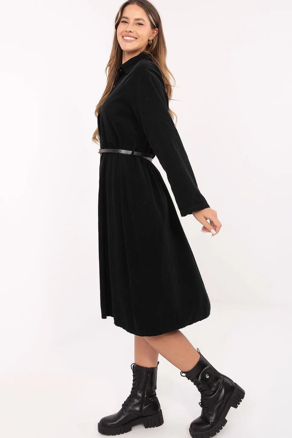 Robe chemise noire manches longues