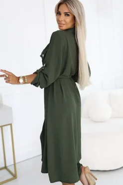 Robe chemise verte manches longues