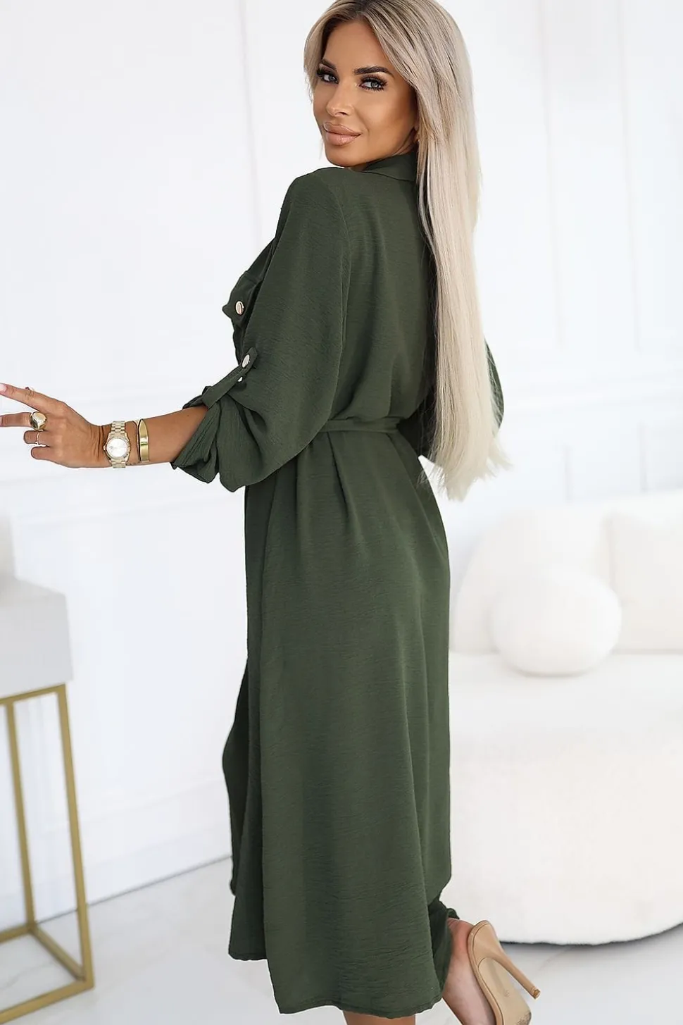 Robe chemise verte manches longues