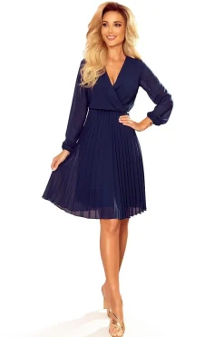 Robe cocktail bleue manche longue
