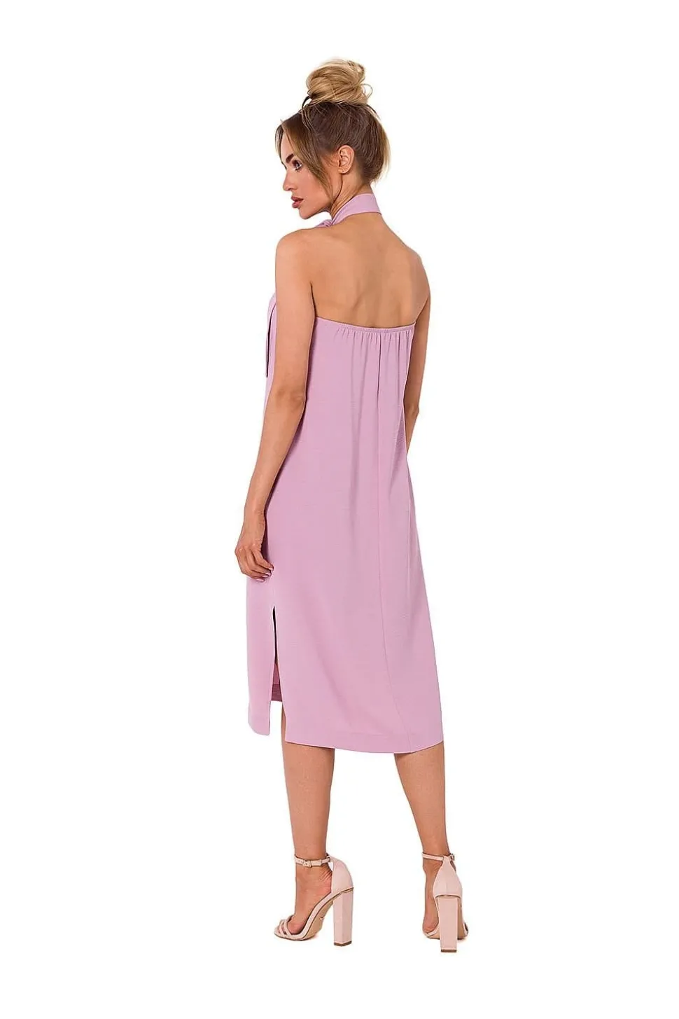 Robe cocktail rose midi sans manches