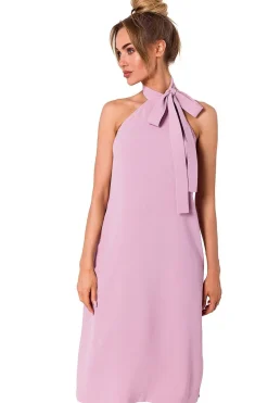 Robe cocktail rose midi sans manches