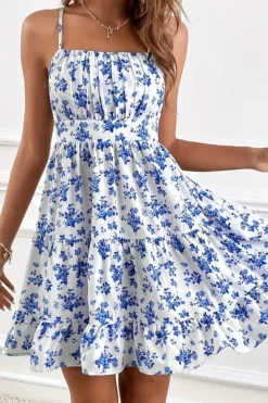 Robe courte bohème bleue et blanche