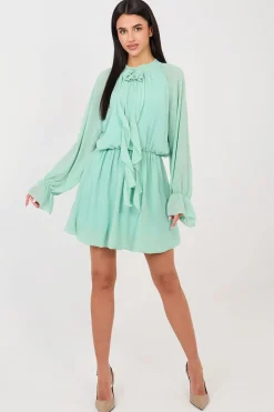 Robe courte fluide vert menthe manches longues