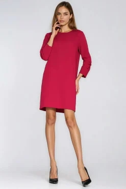 Robe courte rouge droite manches longues