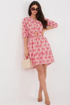 Robe courte rouge fluide imprimé fleuri