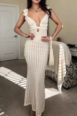 Robe crochet maxi blanche dos nu