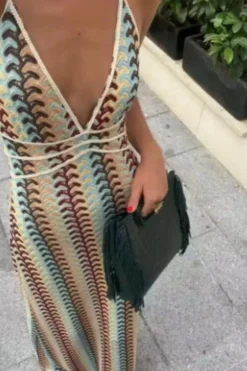Robe crochet multicolore longue