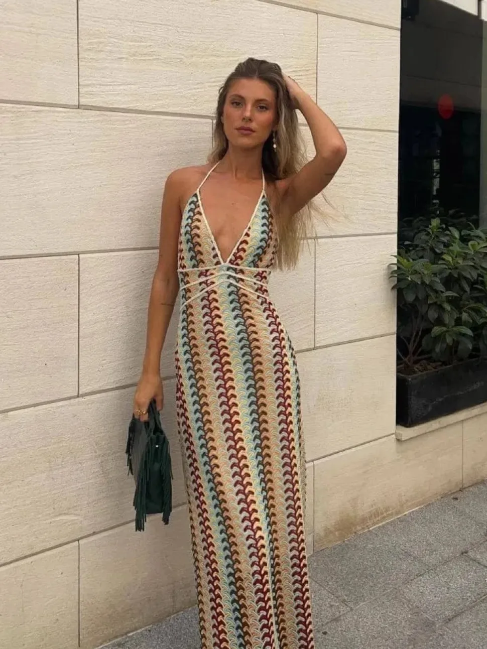 Robe crochet multicolore longue