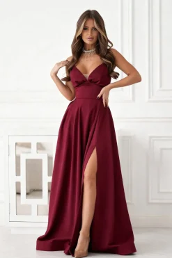 Robe de bal longue fendue bordeaux
