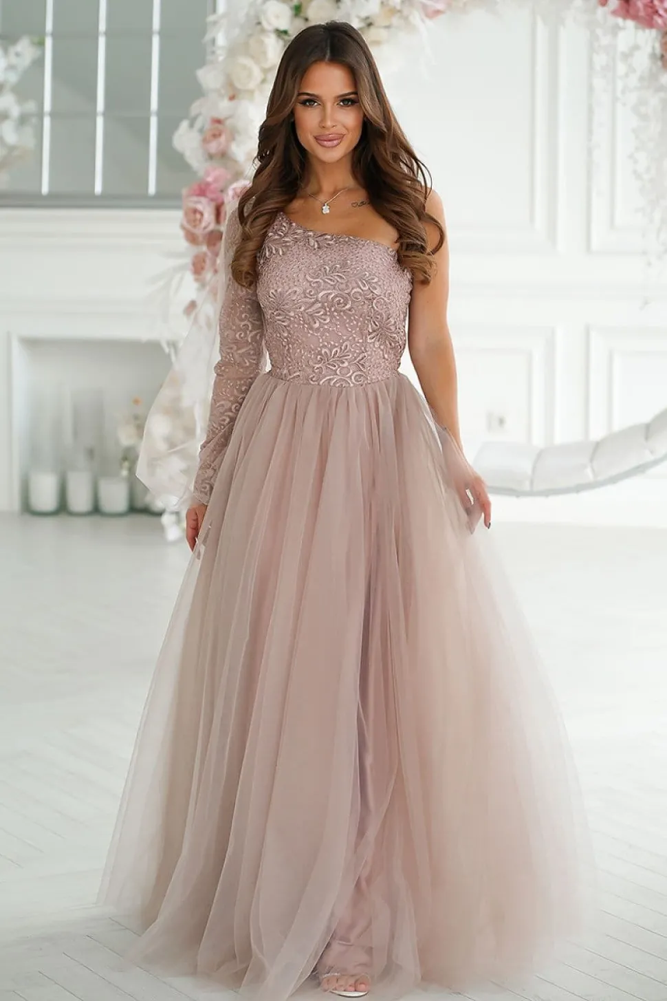 Robe de bal rose poudré