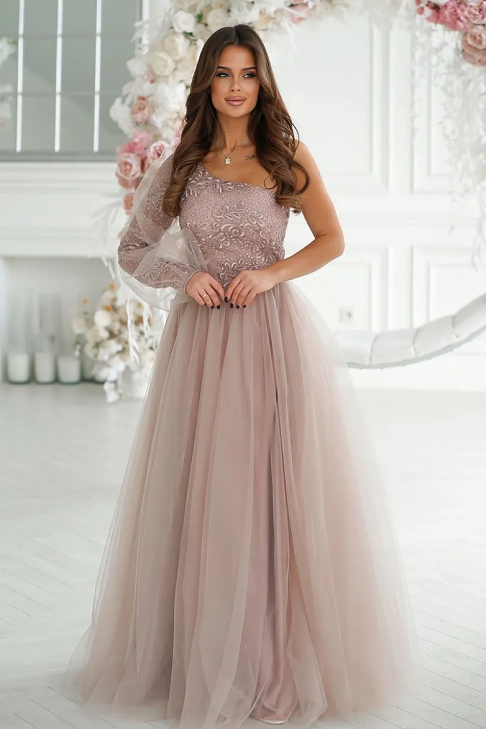 Robe de bal rose poudré
