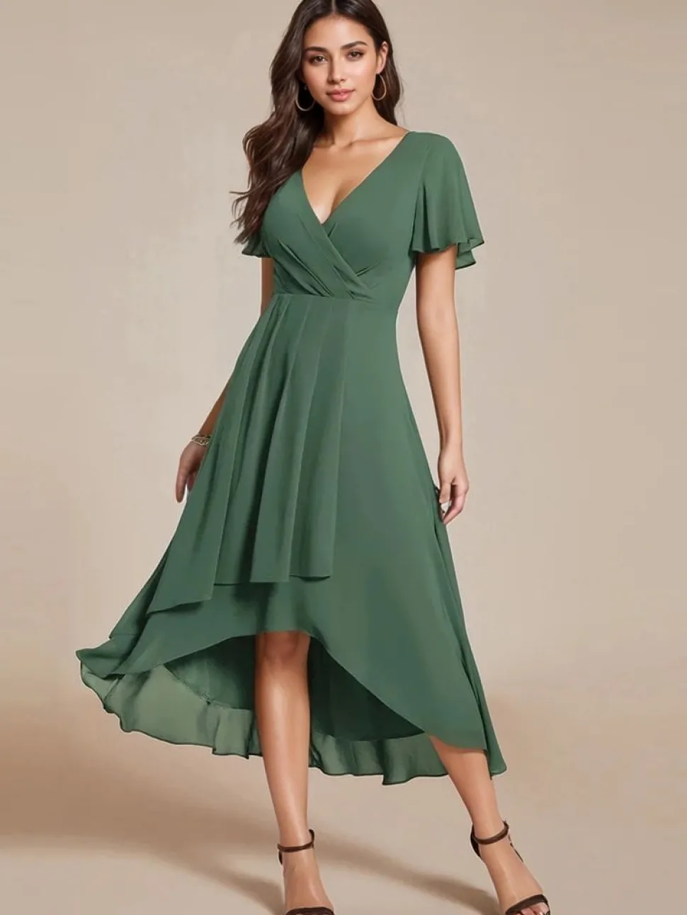 Robe de cocktail asymétrique verte