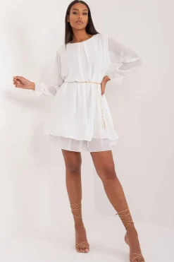 Robe de cocktail blanche fluide manches longues