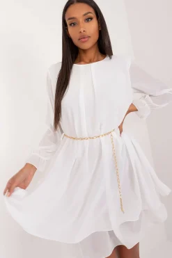 Robe de cocktail blanche fluide manches longues