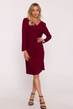 Robe de cocktail bordeaux manches longues