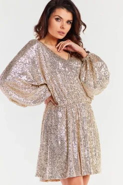 Robe de cocktail paillettée dorée courte