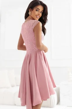 Robe de cocktail rose courte asymétrique