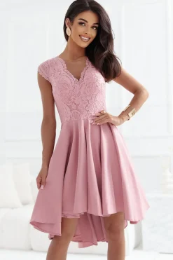 Robe de cocktail rose courte asymétrique