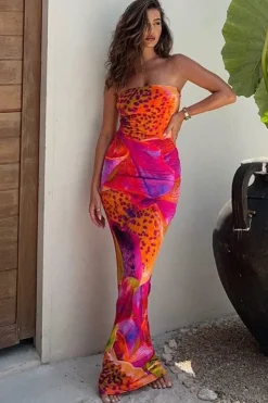 Robe de cocktail sexy longue épaules dénudées