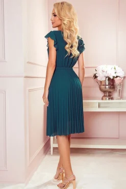Robe de cocktail verte bouteille plissée