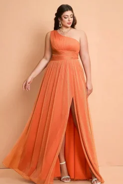 Robe de demoiselle d'honneur grande taille une épaule fendue
