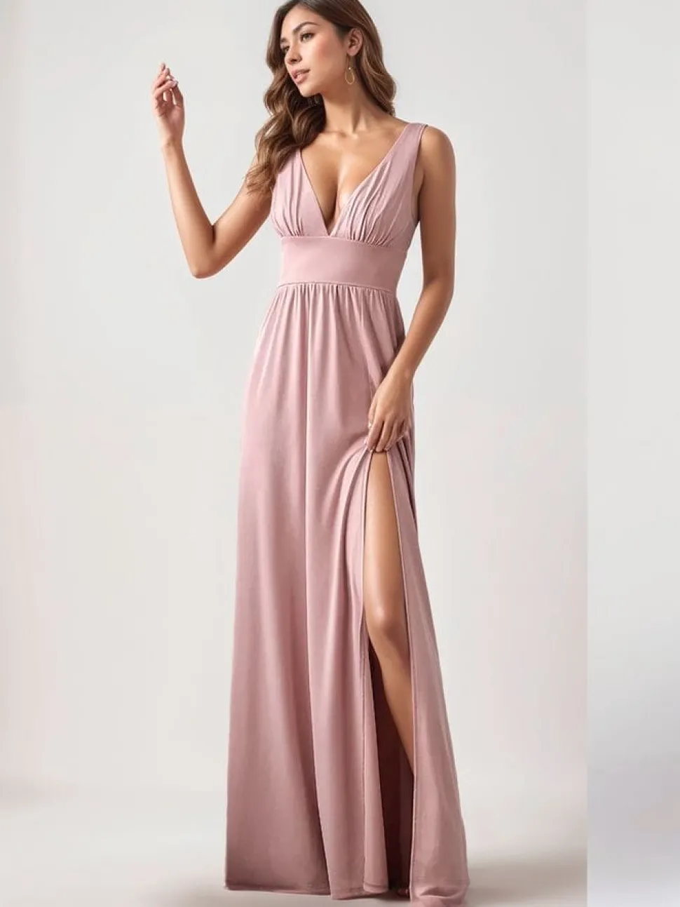 Robe de demoiselle d'honneur rose sans manches