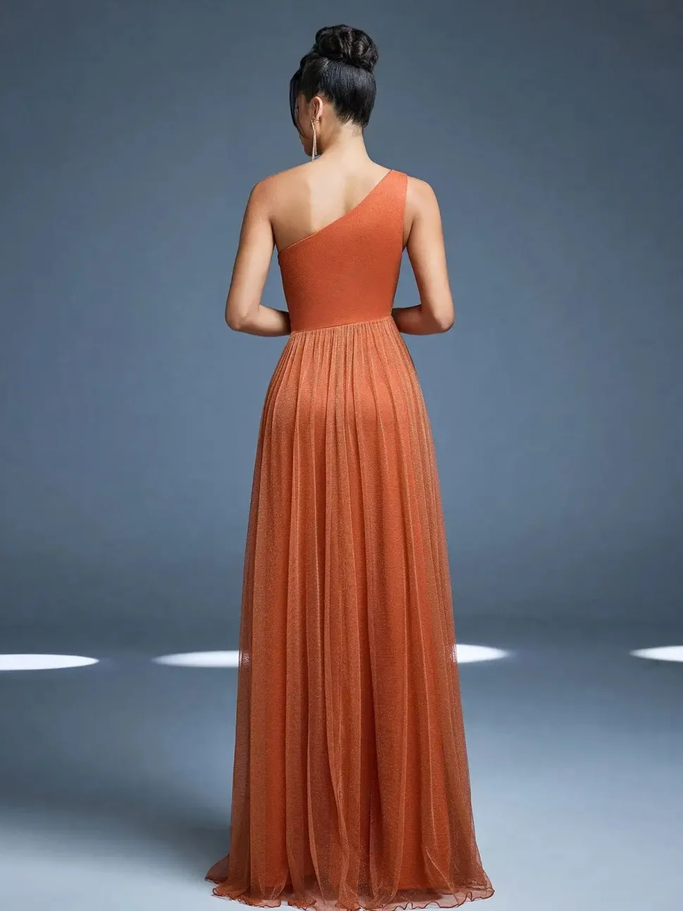 Robe de demoiselle d'honneur terracotta à une épaule et fente haute